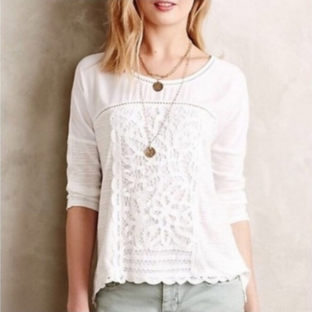 Anthropologie Meadow Rue White Blouse L